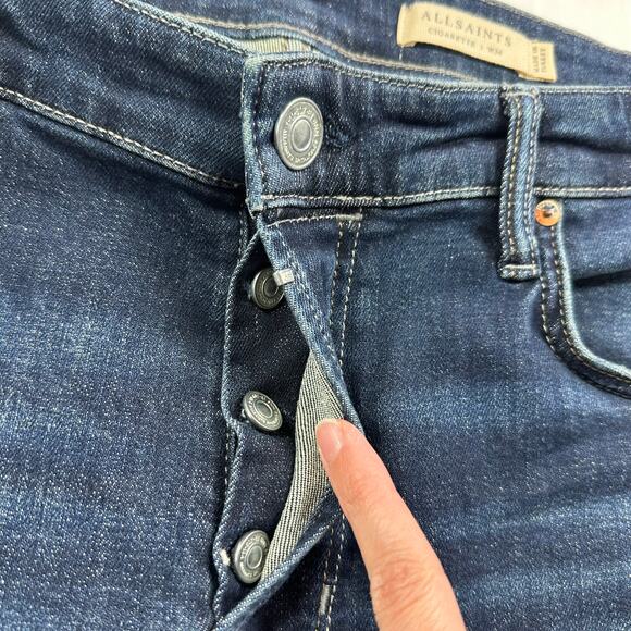 All Saints Jeans Mens 34 Blue Cigarette Skinny Button Fly Fade Distressed Denim - Picture 9 of 16